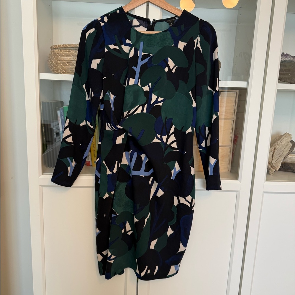 Ann Taylor Elegant Green and Navy Dress